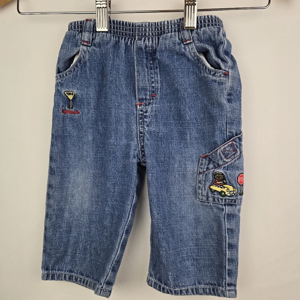 Vintage Oshkosh Baby Jeans With Bear In Car Patch Size‎ 6-9 Months
